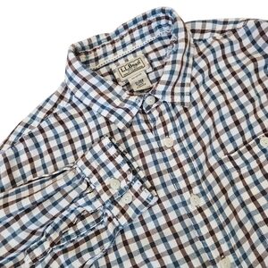 LL Bean Button‎ Up Shirt Adult XL Brown Blue Plaid Flannel Long Sleeve Mens